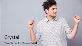  Presentation with old man and music - Presentation design featuring dance sing - handsome young man listening music background and a light gray colored foreground