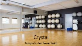  Presentation with mirror - PPT theme having dance studio - yoga balls arranged in shelves background and a coral colored foreground