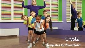  Presentation with children dance - PPT theme with dance teacher and children background and a tawny brown colored foreground