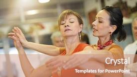  Presentation with dance teacher and children - PPT theme consisting of dance teacher showing senior woman background and a coral colored foreground