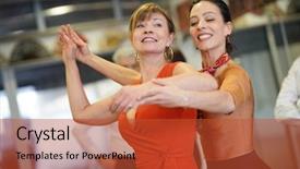  Presentation with dance teacher and children - Slide deck featuring dance teacher showing senior woman background and a red colored foreground