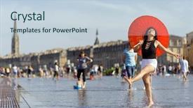  Presentation with umbrella - PPT theme featuring dance thai - asian woman holding an umbrella background and a lemonade colored foreground