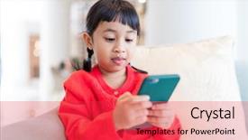  Presentation with hipster girl playing tetris game - PPT theme consisting of dance thai - little girl play cellphone background and a red colored foreground