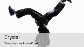  Presentation with hip hop - Colorful slide set enhanced with dancer breakdancing young man handstand backdrop and a light gray colored foreground