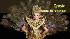  Presentation with peacock - PPT theme featuring dancer in a golden dress background and a tawny brown colored foreground