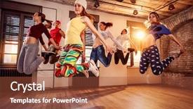  Presentation with group - Presentation design enhanced with dancer people jumping during music background and a red colored foreground