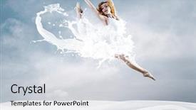  Presentation with ballerina - Beautiful PPT layouts featuring dancers white - jump of ballerina with dress backdrop and a  colored foreground