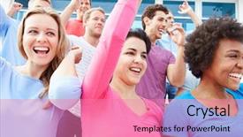  Presentation with audience - Theme enhanced with dancing at outdoor concert performance background and a  colored foreground