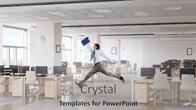  Presentation with office room - Amazing presentation theme having dancing businessman in office room mixed media backdrop and a light gray colored foreground