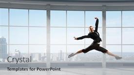  Presentation with dancing - Theme with dancing-businesswoman-in-office background and a light gray colored foreground