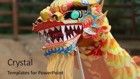  Presentation with chinese dragon - Colorful presentation design enhanced with dancing dragon at chinese new backdrop and a coral colored foreground