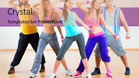  Presentation with group fitness - Presentation design featuring dancing fitness choreography in dance background and a coral colored foreground
