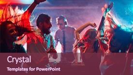  Presentation with dj night party - Colorful PPT theme enhanced with dancing friends enjoying night party backdrop and a violet colored foreground