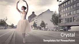  Presentation with city street - Cool new PPT layouts with dancing on a city street backdrop and a gray colored foreground