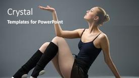  Presentation with ballerina - Presentation theme consisting of dancing on the floor ballerina with palm up isolated on grey concept of elegant art and sportive hobby background and a gray colored foreground