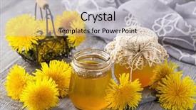  Presentation with dandelion - Colorful slides enhanced with dandelion honey in a jar backdrop and a light gray colored foreground