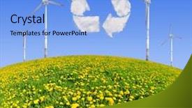  Presentation with recycling - Amazing slide set having dandelions field with wind turbines and recycling symbol from clouds backdrop and a light blue colored foreground