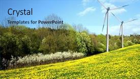  Presentation with turbine - Colorful PPT theme enhanced with dandelions on spring field and wind turbine backdrop and a light blue colored foreground