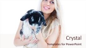  Presentation with funny - Colorful slide deck enhanced with dandle - cute blonde in dress holds backdrop and a lemonade colored foreground