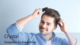  Presentation with hair color - PPT theme having dandruff - handsome young man combing hair background and a light blue colored foreground