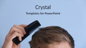  Presentation with hair color - Slide set having dandruff - handsome young man combing hair background and a light blue colored foreground