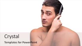  Presentation with hair - Slide deck with dandruff - man brushing his hair isolated background and a  colored foreground