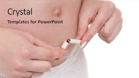  Presentation with cigarettes - Presentation design consisting of prenatal danger - pregnant belly with cigarettes background and a coral colored foreground