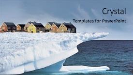  Presentation with cliff - Cool new slide deck with danger de la maison - houses on edge of ice backdrop and a teal colored foreground