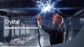  Presentation with connecting - Slide deck having danger electricity - electrician connecting cable mixed media background and a ocean colored foreground