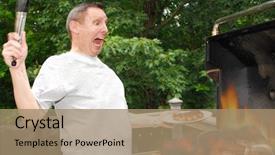  Presentation with grilling - Theme with food hazard - man grilling on barbeque when background and a coral colored foreground