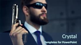  Presentation with danger - Cool new slide deck with danger man agent with gun backdrop and a ocean colored foreground