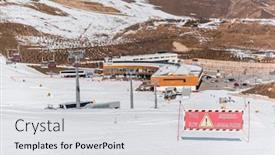  Presentation with danger - Beautiful PPT theme featuring danger signs on winter skiing resort backdrop and a light gray colored foreground