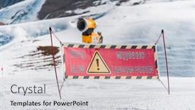  Presentation with danger - Colorful presentation theme enhanced with danger sings on winter skiing resort backdrop and a light gray colored foreground