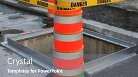  Presentation with construction site construction - Presentation design with danger-tape-barrier-around-deep background and a gray colored foreground