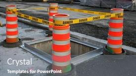  Presentation with construction site construction - Slide set with danger-tape-barrier-around-deep background and a gray colored foreground