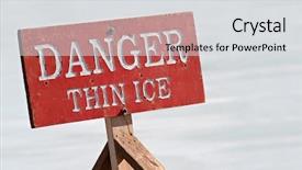  Presentation with lake ice - Theme having danger thin ice - warning sign background and a light gray colored foreground