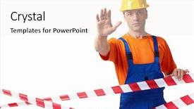  Presentation with team building on white - Amazing PPT theme having danger work - builder in helmets backdrop and a white colored foreground