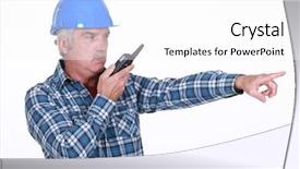  Presentation with foreman - Cool new PPT theme with danger work - foreman with radio pointing backdrop and a  colored foreground