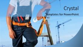  Presentation with building - Cool new presentation design with danger work - steeplejack on building background backdrop and a light blue colored foreground