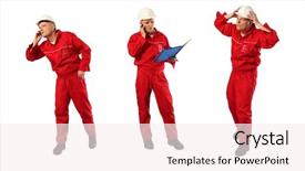  Presentation with cargo - Beautiful PPT layouts featuring dangerous cargo - caucasian worker in red overalls backdrop and a sky blue colored foreground