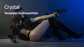  Presentation with sexy girl - Theme enhanced with dangerous girl with gun background and a navy blue colored foreground