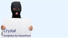  Presentation with banner blue - PPT theme with dangerous goods - burglar terrorist woman wearing balaclava background and a sky blue colored foreground