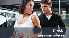  Presentation with man joined woman - Beautiful PPT theme featuring dangerous goods - scared young woman threatened backdrop and a tawny brown colored foreground