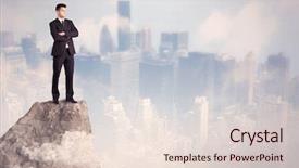  Presentation with businessman standing on mountain top - Slides enhanced with dangerous goods - successful good looking businessman standing background and a lemonade colored foreground