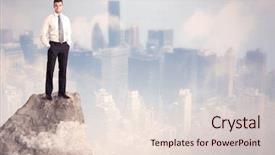  Presentation with businessman standing on mountain top - PPT layouts consisting of dangerous goods - successful good looking businessman standing background and a lemonade colored foreground