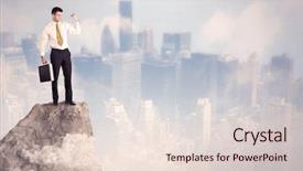  Presentation with businessman standing on mountain top - PPT theme having dangerous goods - successful good looking businessman standing background and a  colored foreground