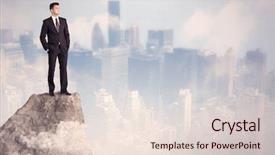  Presentation with good - Slide deck enhanced with dangerous goods - successful good looking businessman standing background and a lemonade colored foreground