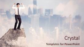  Presentation with good - Presentation design consisting of dangerous goods - successful good looking businessman standing background and a  colored foreground