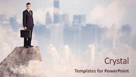  Presentation with businessman standing on mountain top - Slide deck enhanced with dangerous goods - successful good looking businessman standing background and a lemonade colored foreground