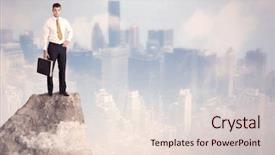  Presentation with businessman standing on mountain top - Colorful presentation theme enhanced with dangerous goods - successful good looking businessman standing backdrop and a lemonade colored foreground